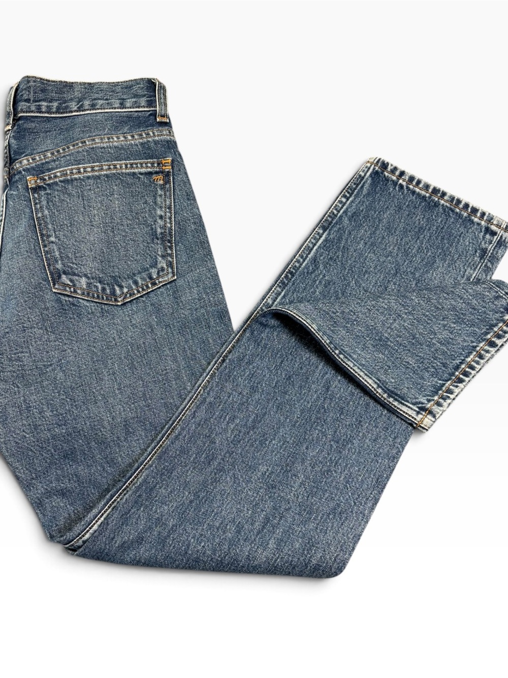 Madewell Low Slung Taper Jeans 24 Vintage Blue Wash 100% Cotton Rigid Denim EUC